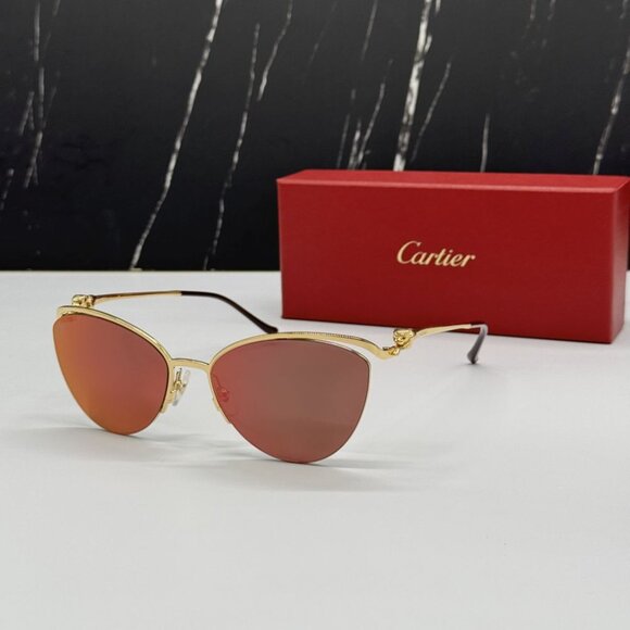 NEW CARTIER CT0268S 003 CARTIER GOLD/RED TITANIUM WOMEN CARTIER SUNGLASSES - Picture 1 of 16